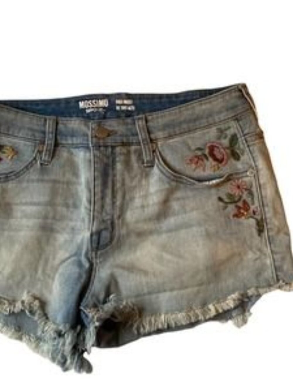 High Waist Embroidered Floral Denim Shorts